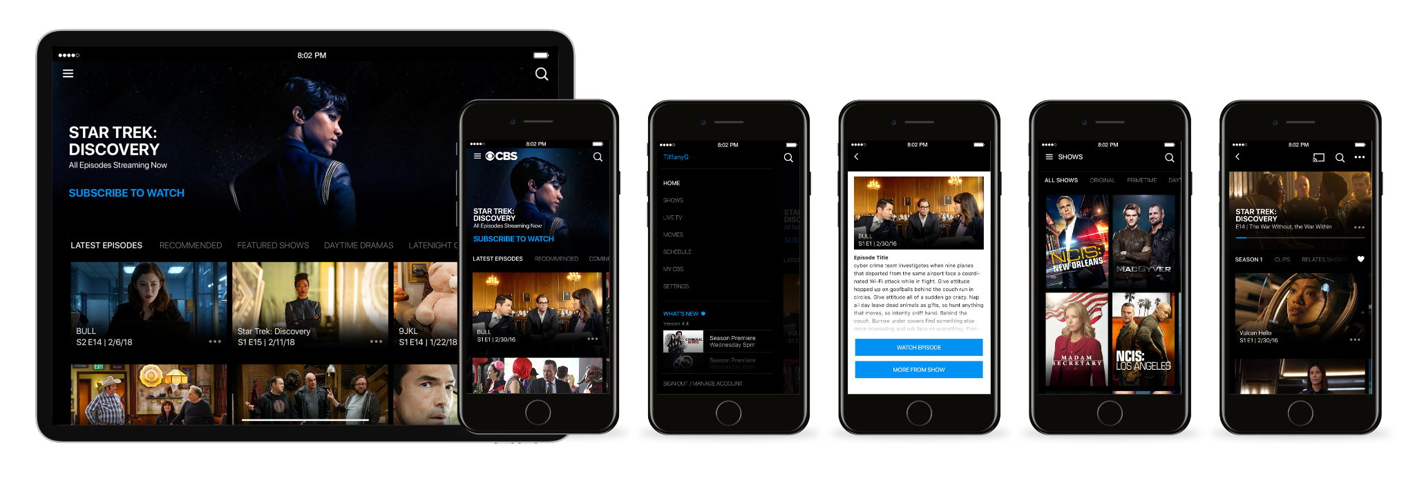 CBS All Access product experience across tablet and mobile screens