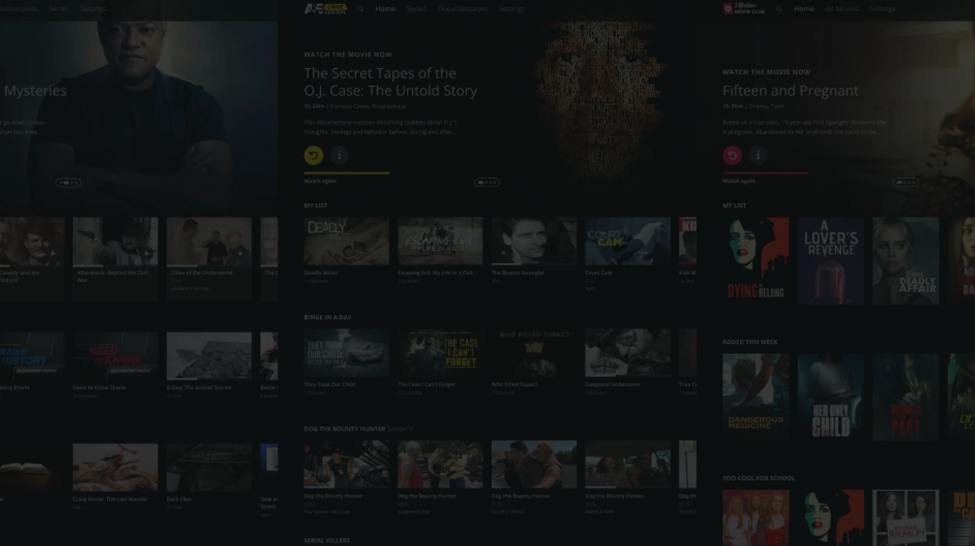 A+E Networks streaming product interfaces